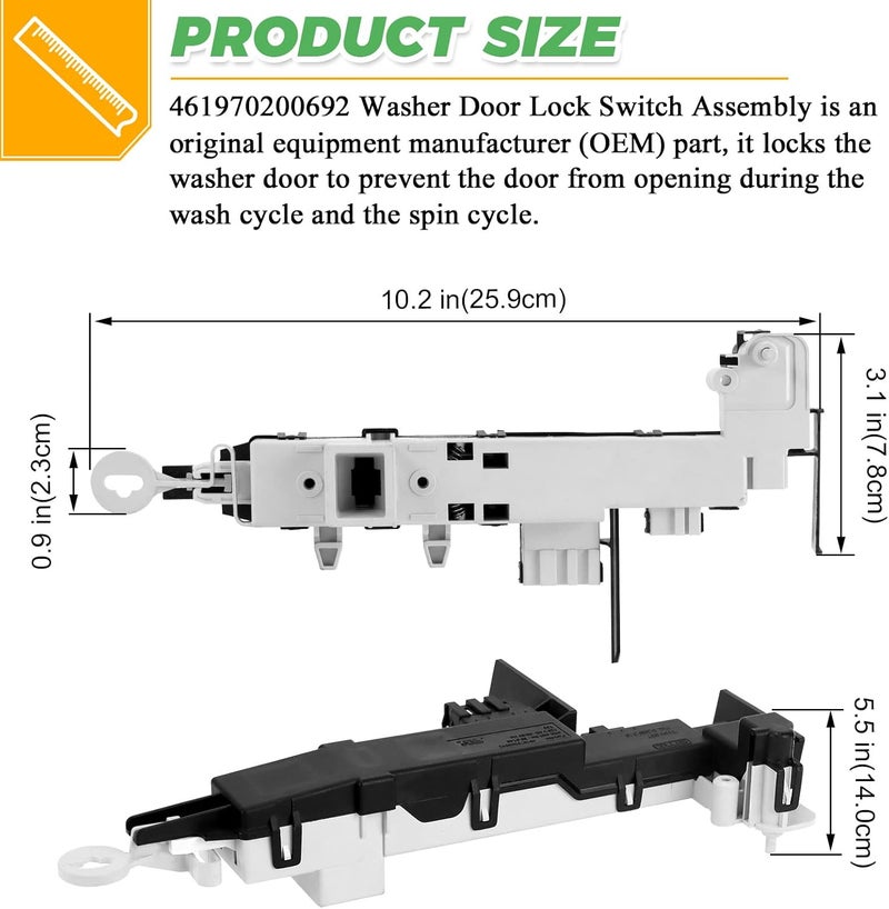 Techecook 461970200692 WP8182634 Washer Door Lock Switch by Replacement for Kenmore Samsung Whirlpool Front Load Washer Door Lock Assembly OEM 461970200692 8181700 DC64-00519B - 2 YEARS WARRANTY - Image 2